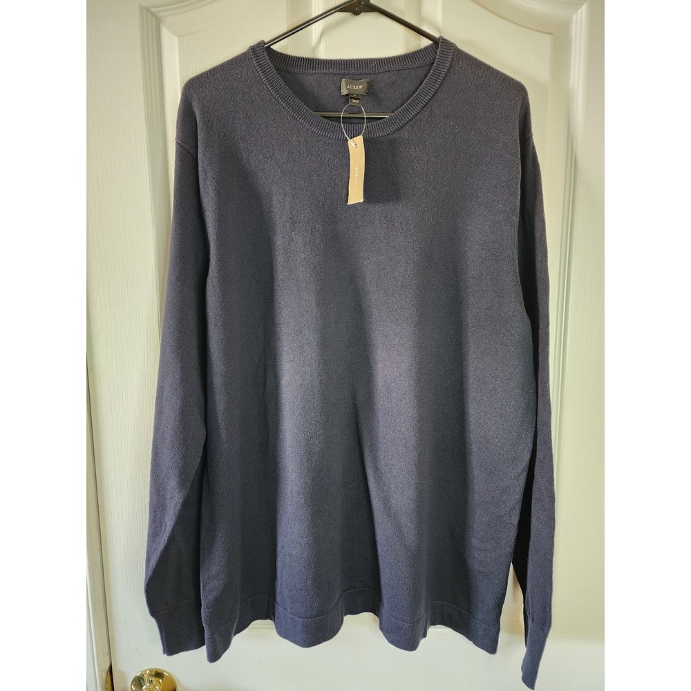 J.Crew Mens Navy Blue 100% Cotton Crewneck Sweater Size Large NWT Preppy H3580